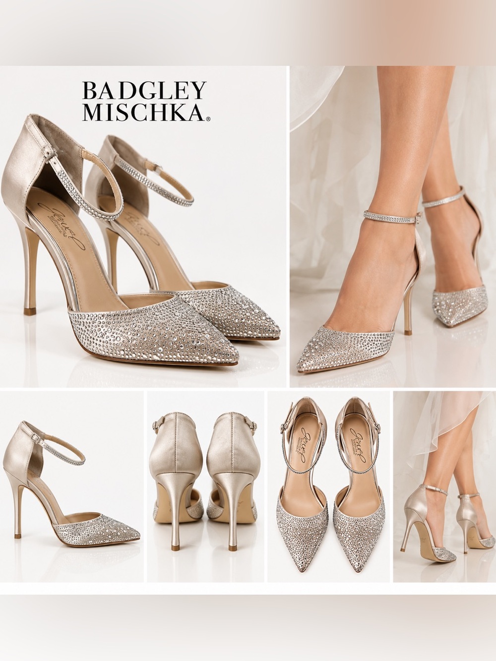 Badgley Mischka Jewel Jailene Crystal Champagne Heels Size 9 New in Box